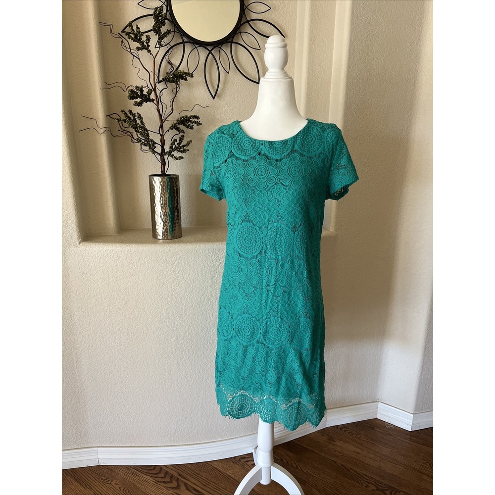 Laundry By Shelli Segal Green Lace Medallion Cap Sleeve Dress Size 6 Short Slv